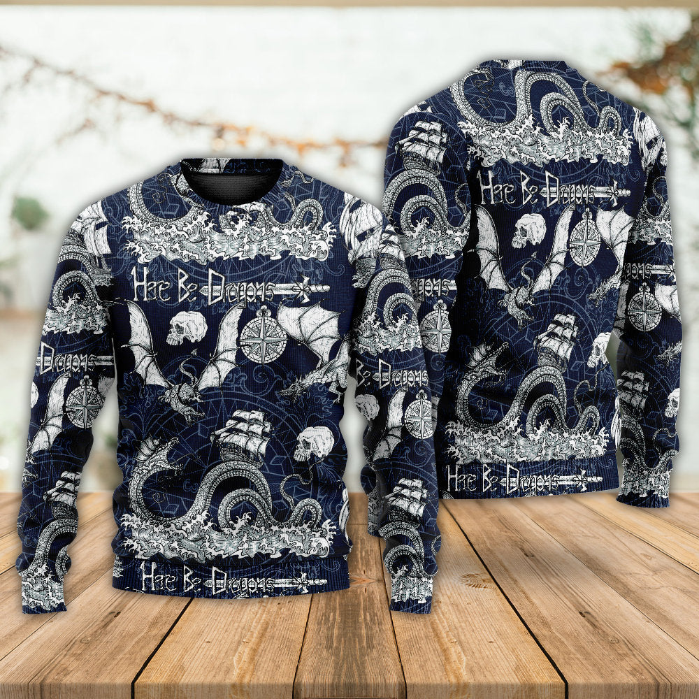 Dragon Skull Old Ship Sea Sweater For Bold Streetwear Travel And Relaxed Everyday Styling