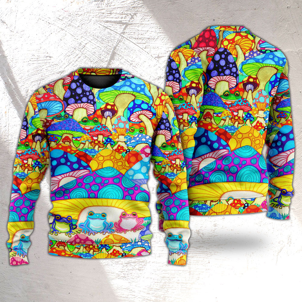 Hippie Frog Mushroom Peace Sweater For Psychedelic Art Fans Outdoor Events And Distinctive Gifts