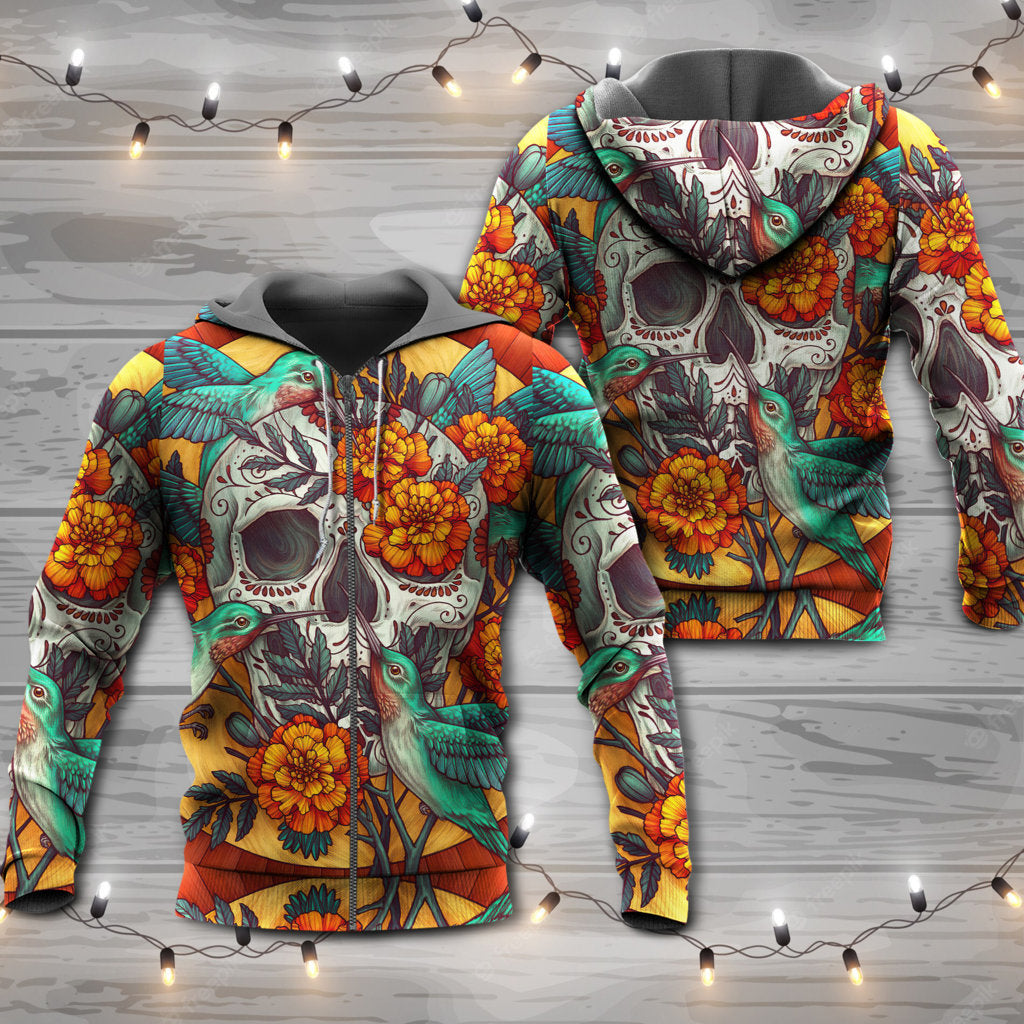 Floral Skull Hummingbird Hoodie For Alternative Fashion Events And Relaxed Everyday Wear