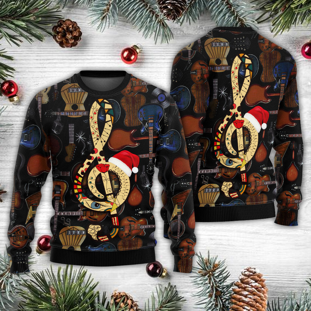 Christmas Guitar Happiness Santa Hat Sweater For Holiday Travel Winter Outings And Cheerful Gift Giving