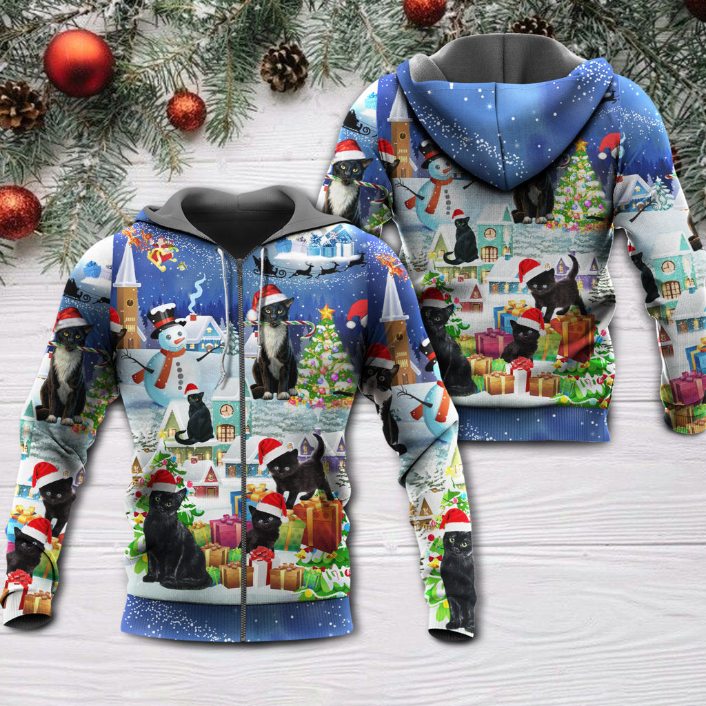 Black Christmas Cat Catmas Hoodie For Festive Days Casual Adventures And Thoughtful Seasonal Gifting