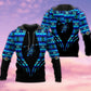 Native Blue Feather Pattern Hoodie For Traditional Themes Outdoor Events And Casual Travel