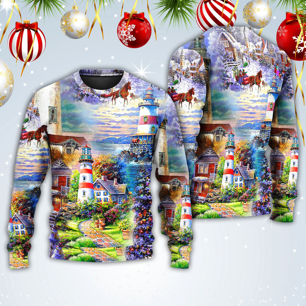 Lighthouse Christmas Santa Be A Light Sweater For Festive Family Events Casual Wear And Holiday Gift Giving