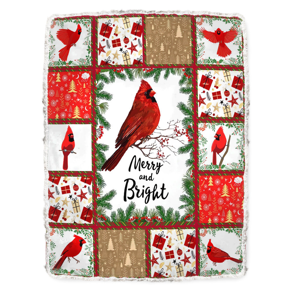 Cardinal Christmas Merry And Bright Flannel Blanket For Cozy Bedroom Sofa Decor