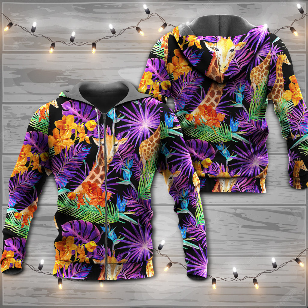 Tropical Colorful Giraffe Leaf Hoodie For Wildlife Inspired Outfits Outdoor Trips And Thoughtful Gifting