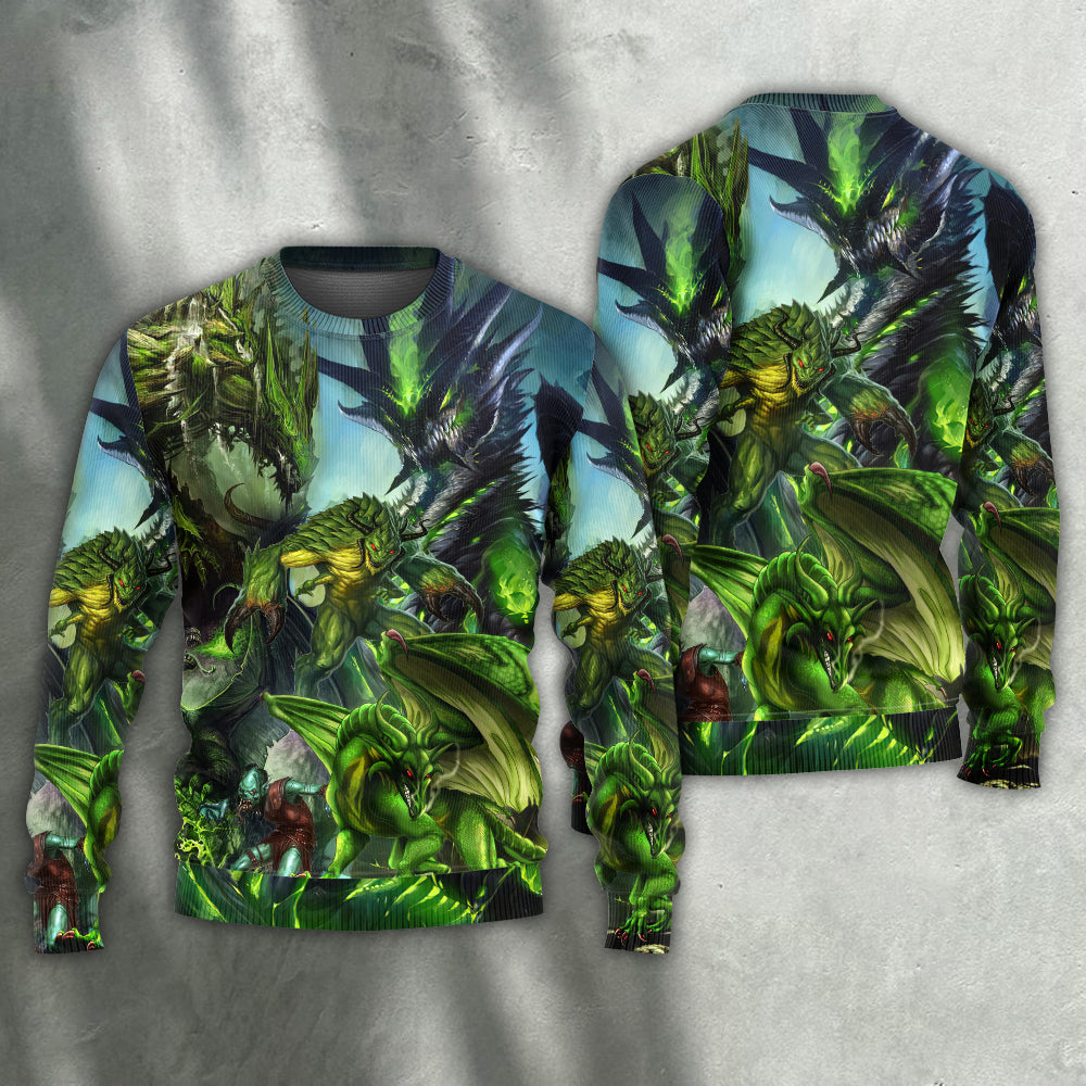 Green Dragon Skull Fantasy Sweater For Art Lovers Holidays Parties And Comfortable Wear