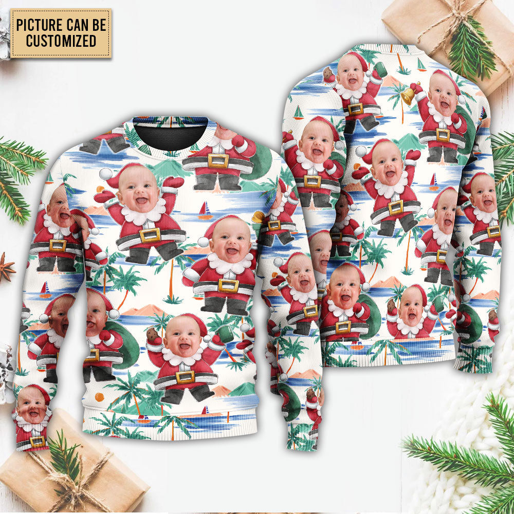 Christmas Santa Summer Beach Custom Sweater For Holiday Travel Winter Outings And Cheerful Gift Giving