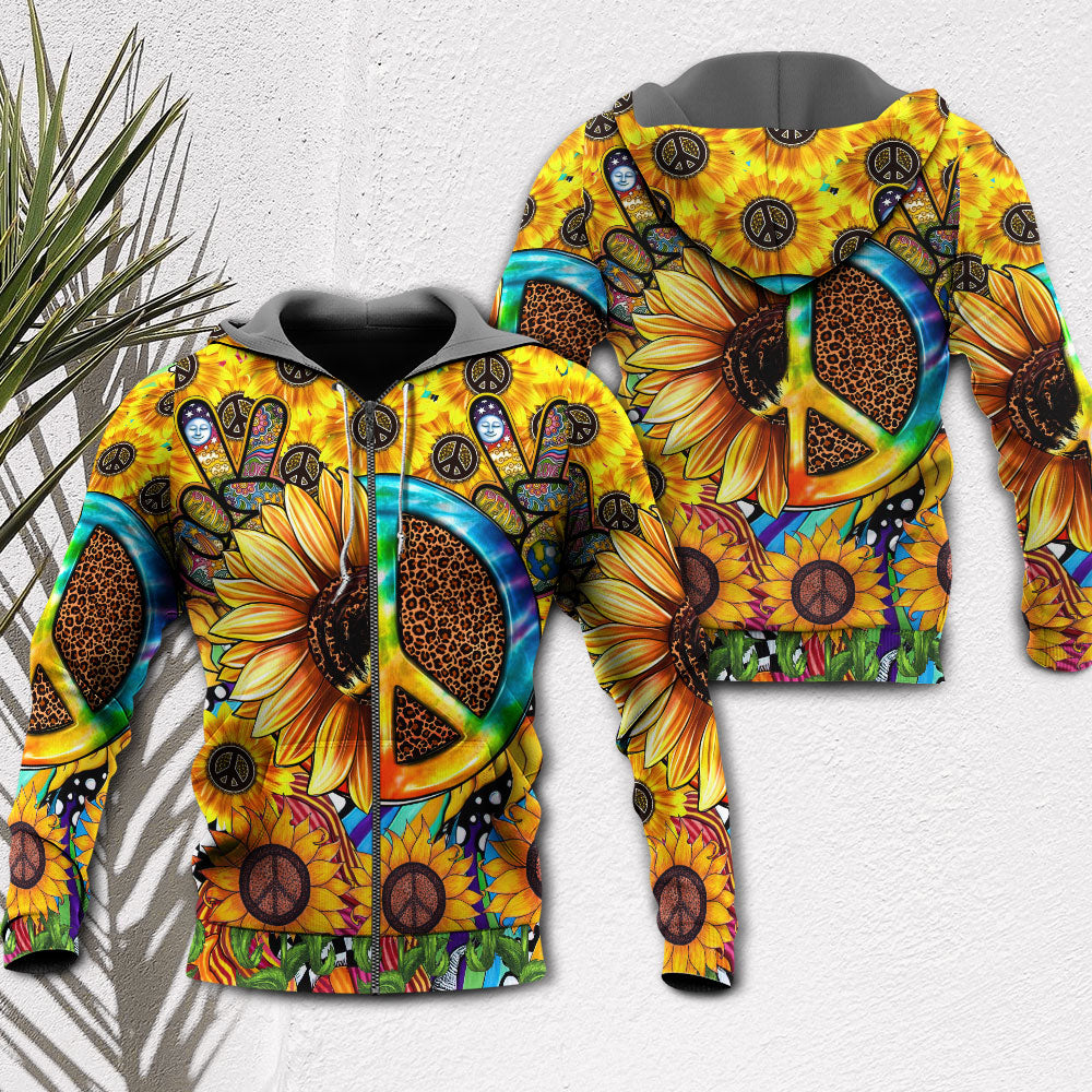 Hippie Sunflowers Peace Sign Hoodie For Colorful Outings Music Events And Everyday Style