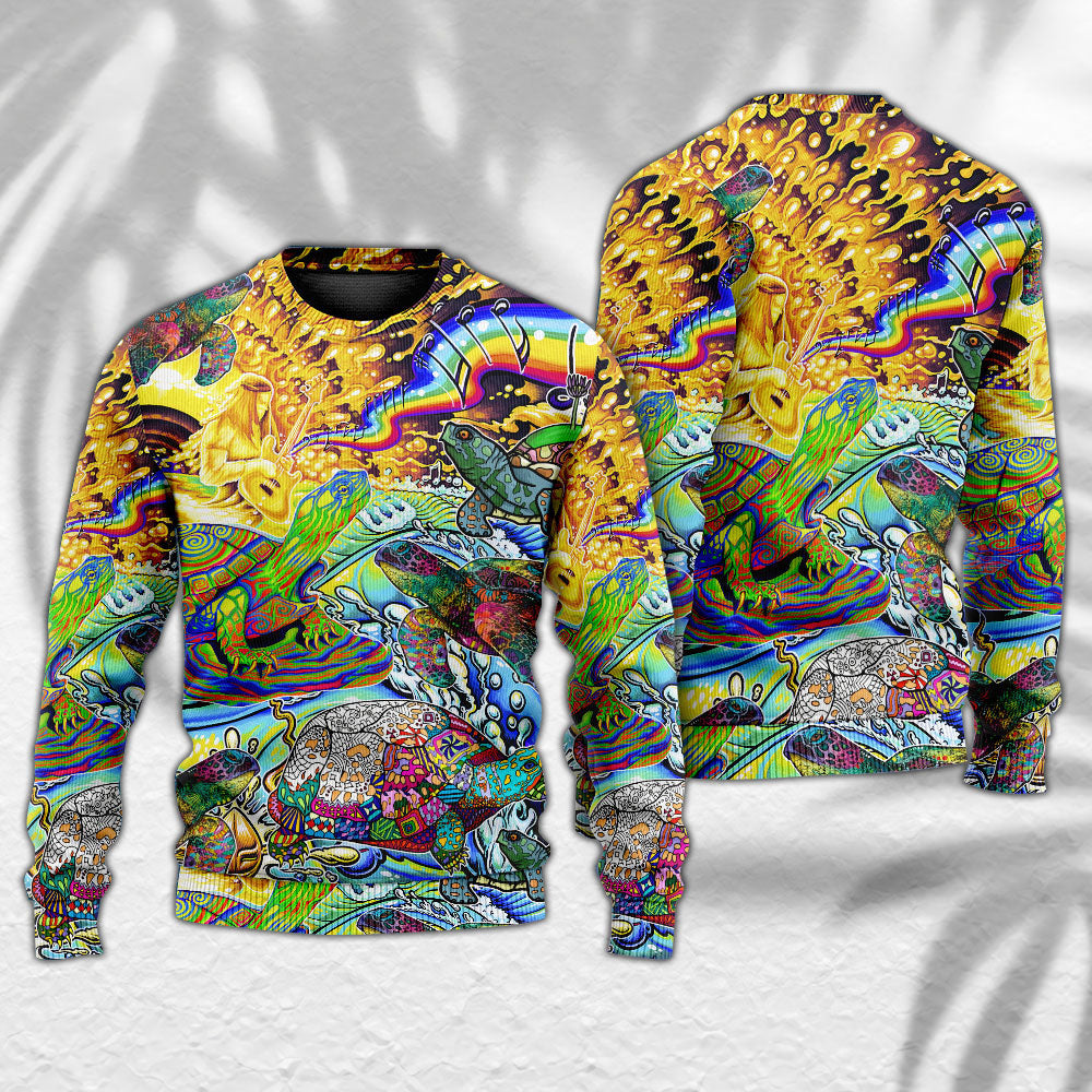 Hippie Turtle Colorful Peace Sweater For Psychedelic Art Fans Outdoor Events And Distinctive Gifts