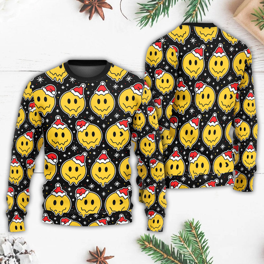 Christmas Smile Happy Face Santa Hat Sweater For Family Gatherings Winter Travel And Everyday Seasonal Comfort