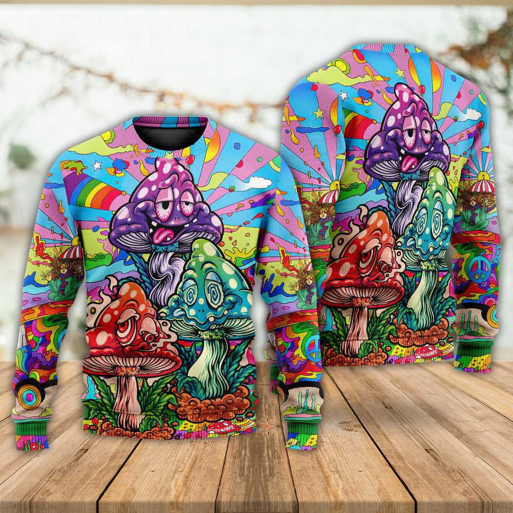 Hippie Colorful Mushroom Happy Sweater For Festival Adventures Vacations And Relaxed Daily Styling