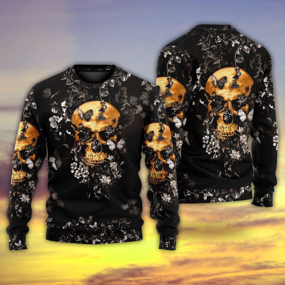 Skull Flowers Growth From Darkness Sweater For Alternative Outfits Seasonal Events And Everyday Comfort