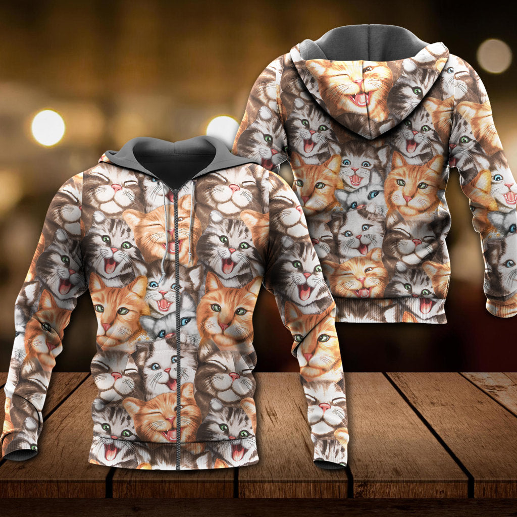 Cute Funny Happy Cat Life Hoodie For Animal Enthusiasts Outdoor Activities And Daily Wear