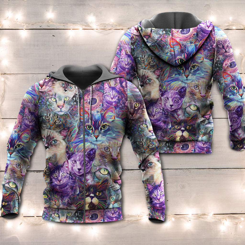 Purple Psychedelic Cat Hoodie For Festival Days Weekend Adventures And Relaxed Style