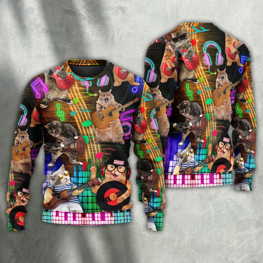 Cat Rocker Music Sweater For Live Events Travel And Relaxed Creative Outfits