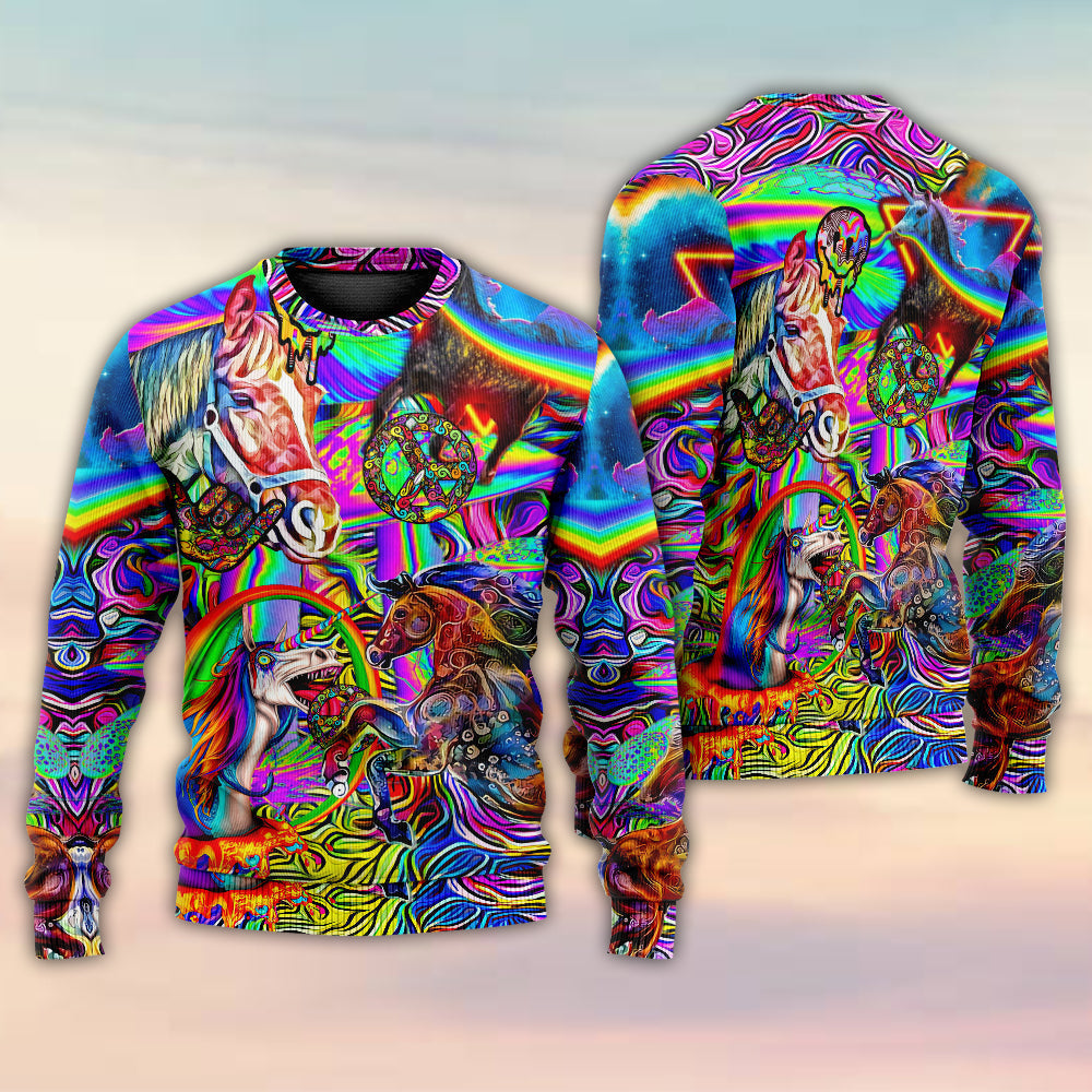 Hippie Horse Free Spirit Run Sweater For Psychedelic Art Fans Outdoor Events And Distinctive Gifts