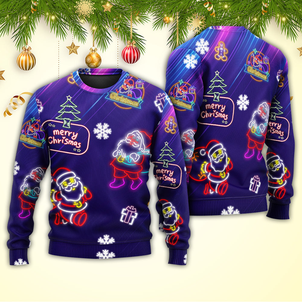 Christmas Santa Neon Light Party Sweater For Holiday Parties Family Gatherings And Seasonal Gift Giving