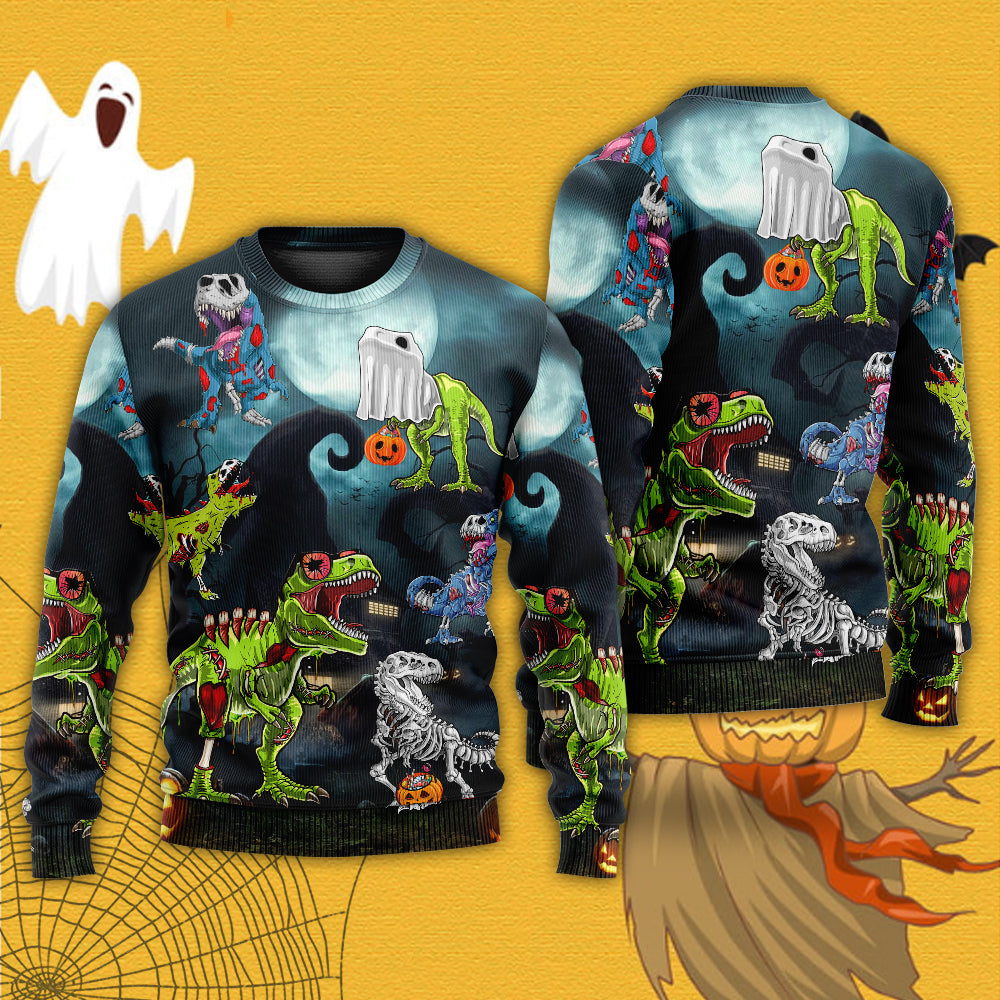 Halloween Dinosaur Fantasy Night Sweater For Art Fans Travel Parties And Distinctive Casual Style