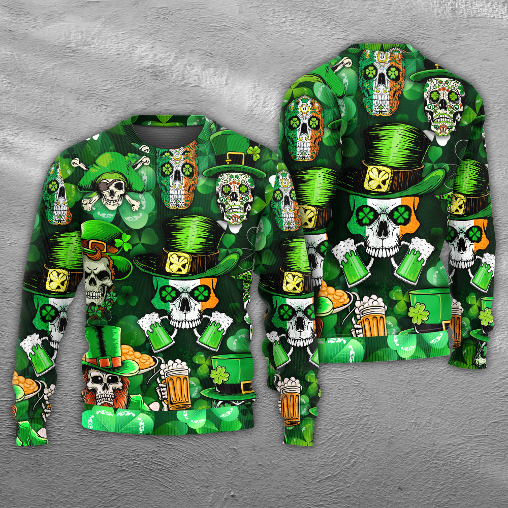 Irish Skull St Patrick Green Light Sweater For Art Lovers Holidays Parties And Comfortable Wear