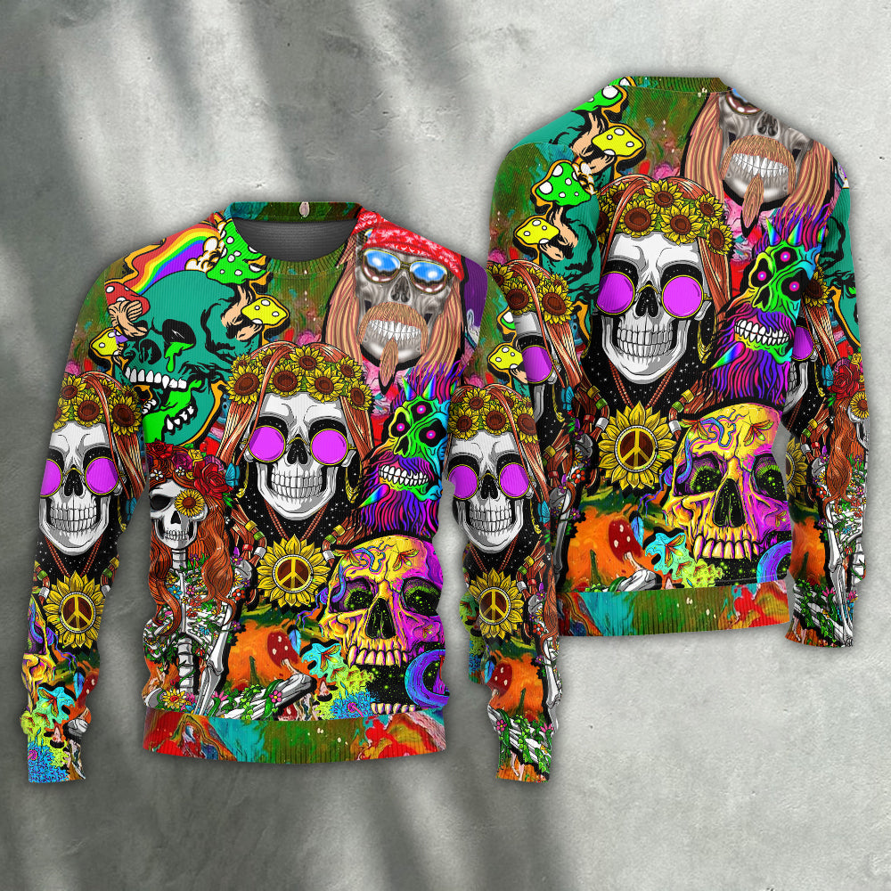 Hippie Skull Colorful Sweater For Casual Wear Parties And Thoughtful Gifting