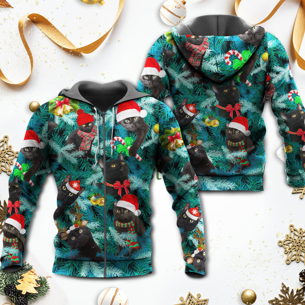 Black Christmas Cat Jolly Mood Hoodie For Festive Days Casual Adventures And Thoughtful Seasonal Gifting