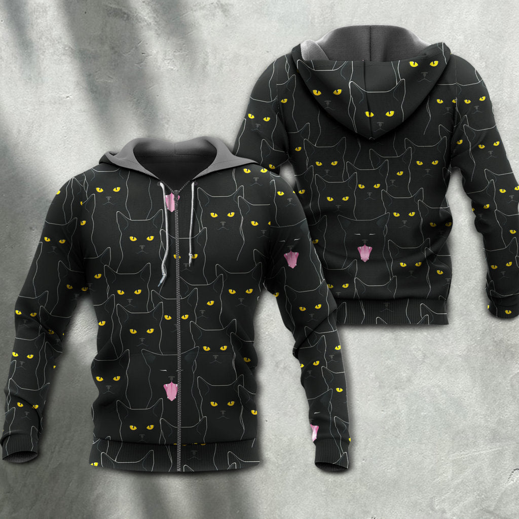 Black Cute Cat Eye Contact Hoodie For Wildlife Themes Travel Days And Comfortable Casual Style