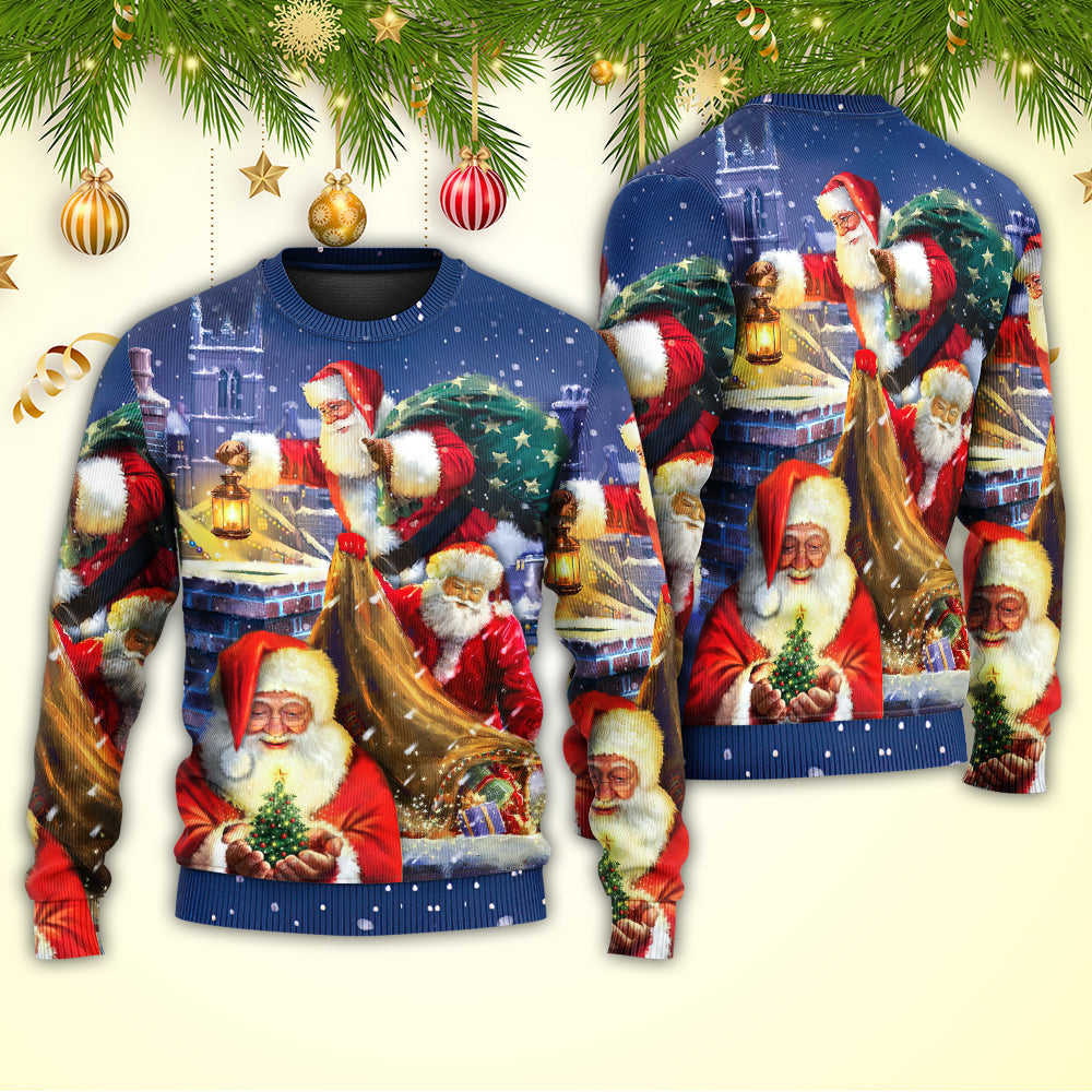 Christmas Funny Santa Up On Rooftop Sweater For Family Gatherings Winter Travel And Everyday Seasonal Comfort