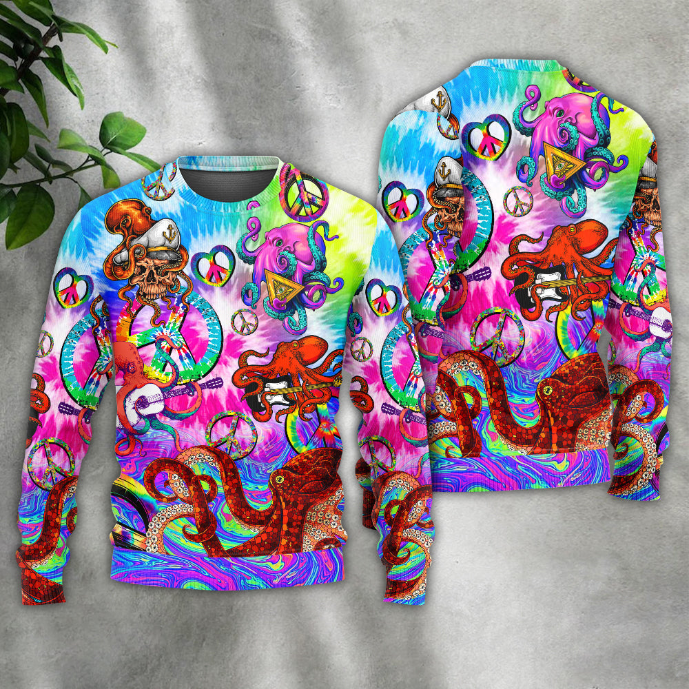 Hippie Happy Octopus Colorful Tie Dye Sweater For Bohemian Style Festivals Travel And Casual Everyday Wear