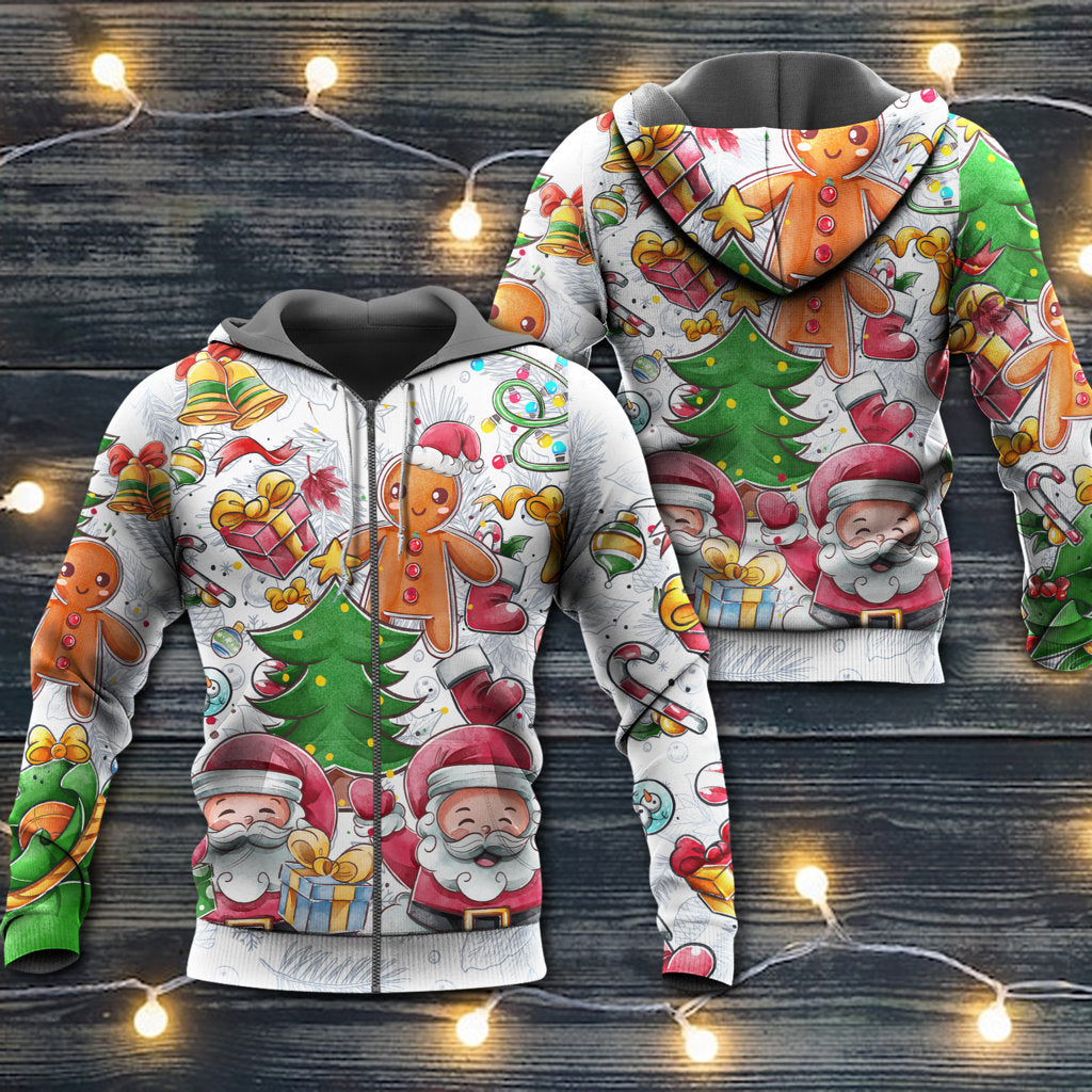 Cute Christmas Santa Snowman Gingerbread Hoodie For Winter Streetwear Christmas Travel And Seasonal Home Gatherings