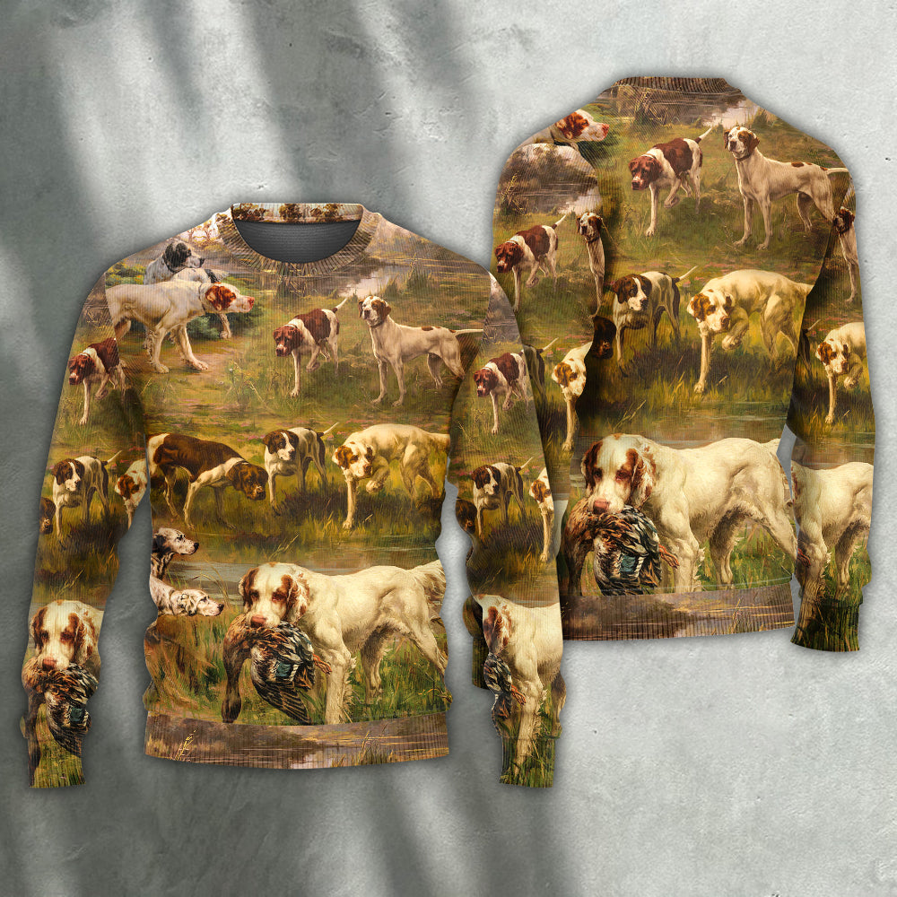 Hunting Dog And Duck Sweater For Playful Everyday Outfits Travel And Comfortable Daily Wear