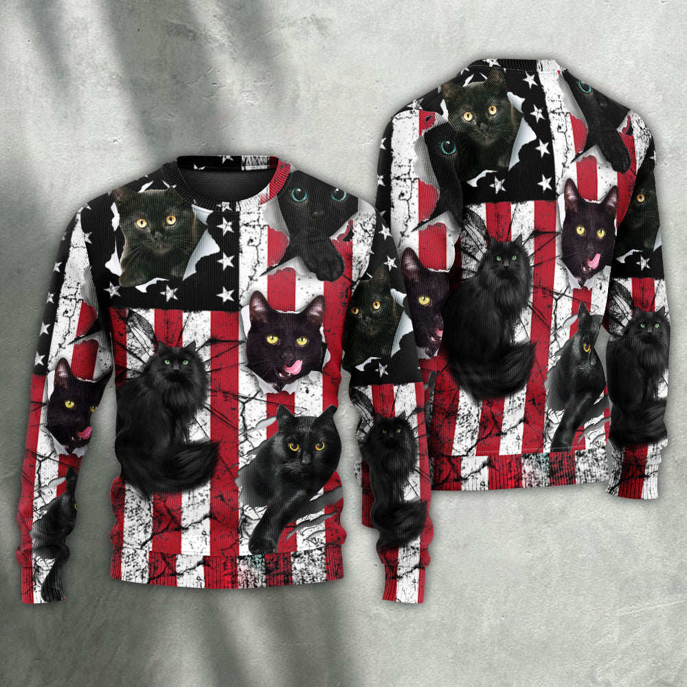 Black Cat Independence Day Sweater For Animal Lovers Casual Wear Holidays And Thoughtful Gifting