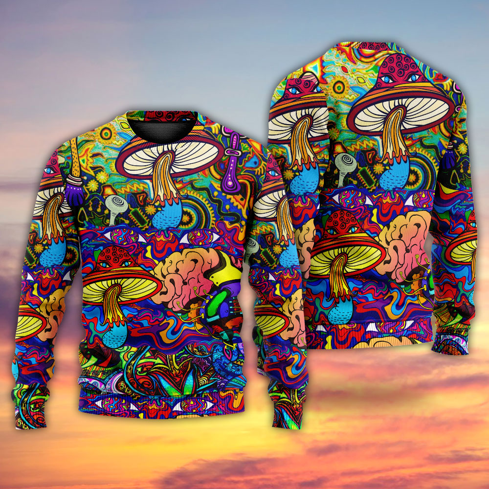 Hippie Mushroom Colorful Sweater For Boho Festivals Weekend Trips And Relaxed Casual Styling