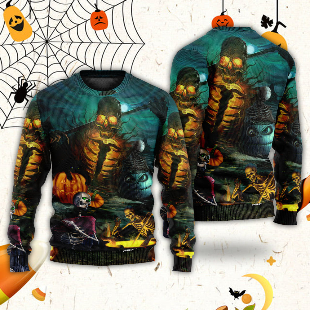 Halloween Skull Dark Night Sweater For Art Fans Travel Parties And Distinctive Casual Style