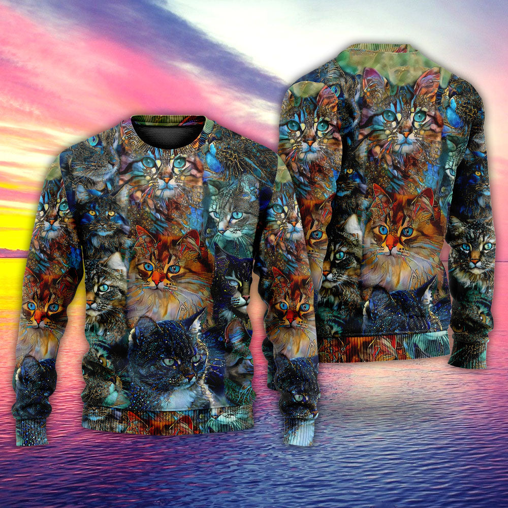 Colorful Cat Glass Sweater For Animal Inspired Style Events And Comfortable Daily Wear