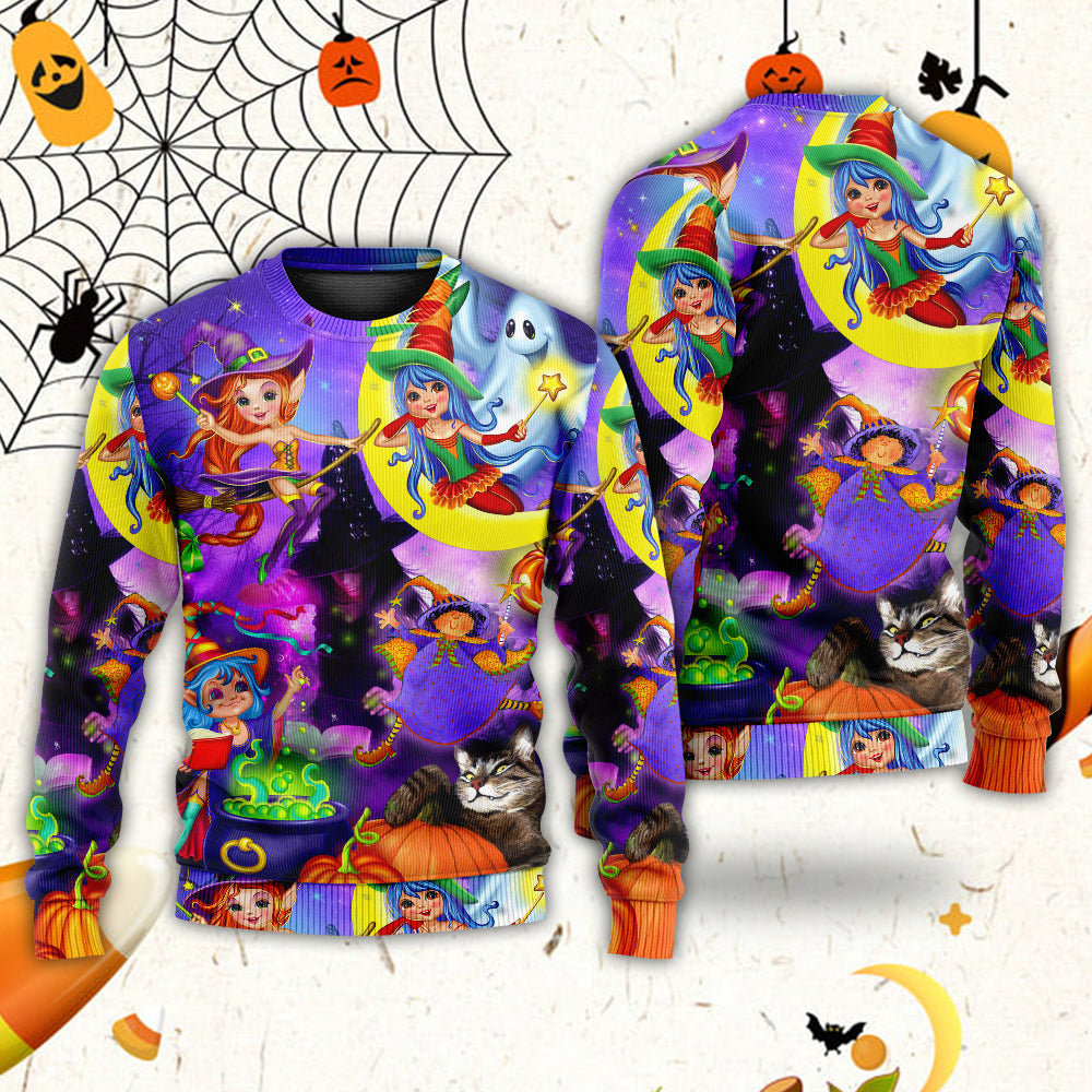 Halloween Cute Witch Ghost Magic Forest Sweater For Casual Wear Parties And Thoughtful Gifting