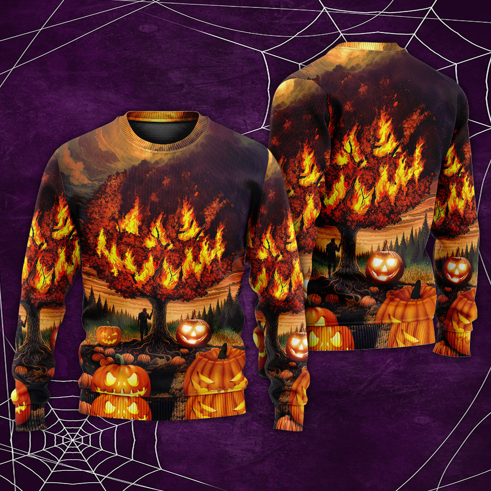 Halloween Pumpkin Wild Fantasy Sweater For Art Fans Travel Parties And Distinctive Casual Style