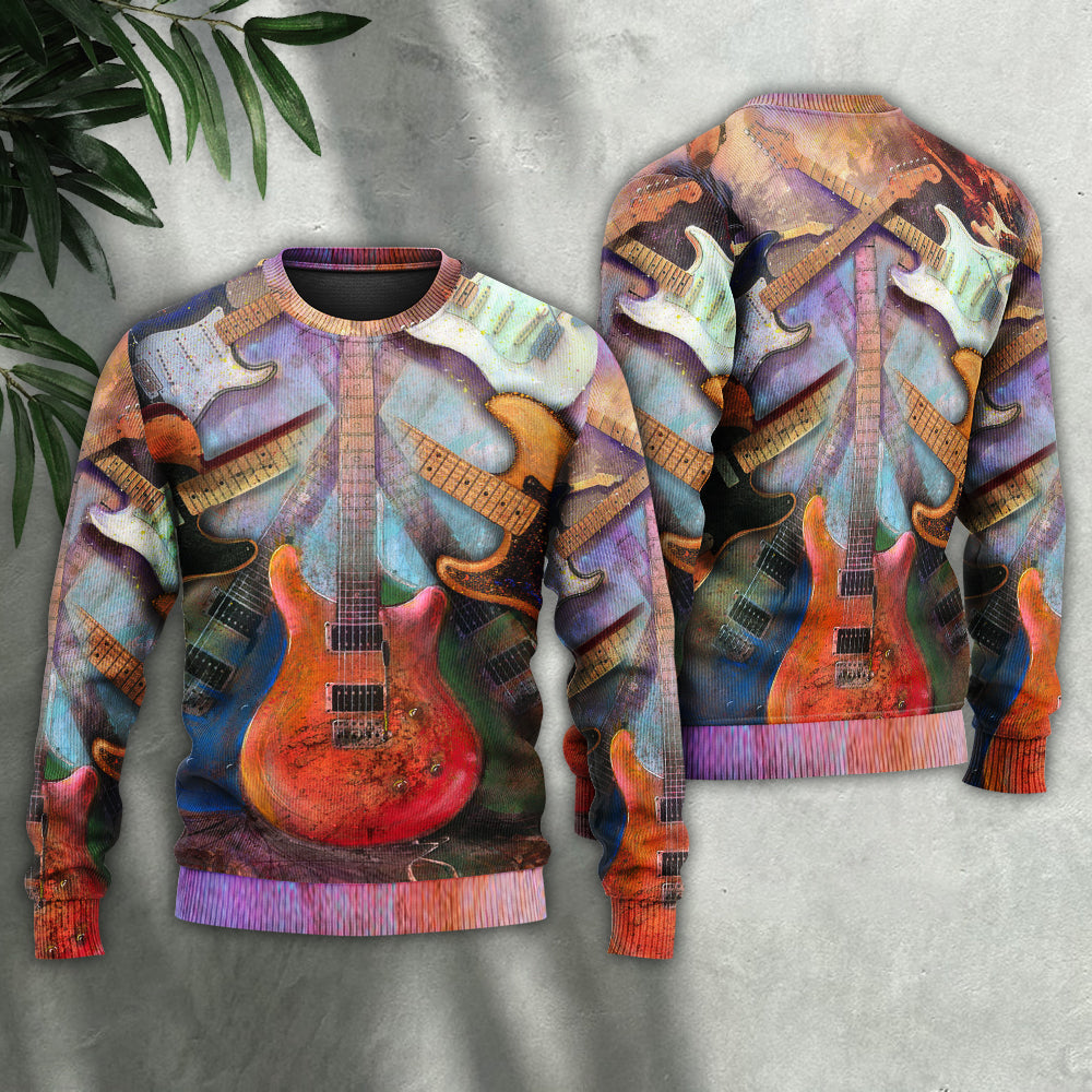 Colorful Guitar Music Abstract Sweater For Casual Wear Festivals Travel And Thoughtful Gifting