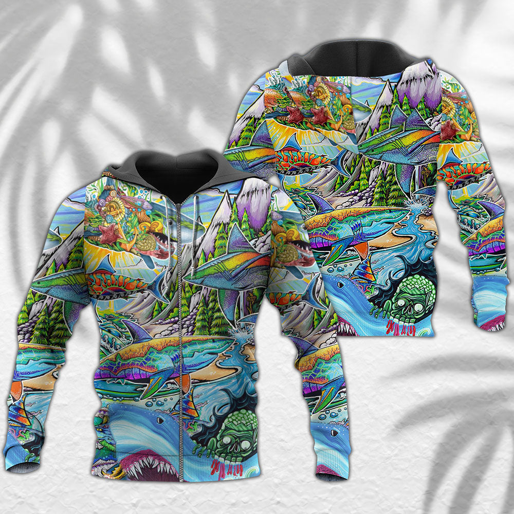 Hippie Colorful Shark Peace Hoodie For Beach Lovers Outdoor Activities And Thoughtful Gifts