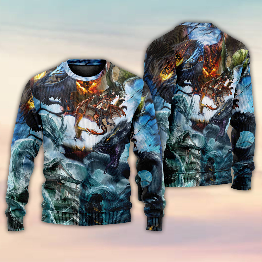 Epic Dragon Battle Fantasy Sweater For Animal Inspired Style Events And Comfortable Daily Wear