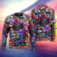 Hippie Mushroom And Skull Colorful Sweater For Art Fans Travel Parties And Distinctive Casual Style
