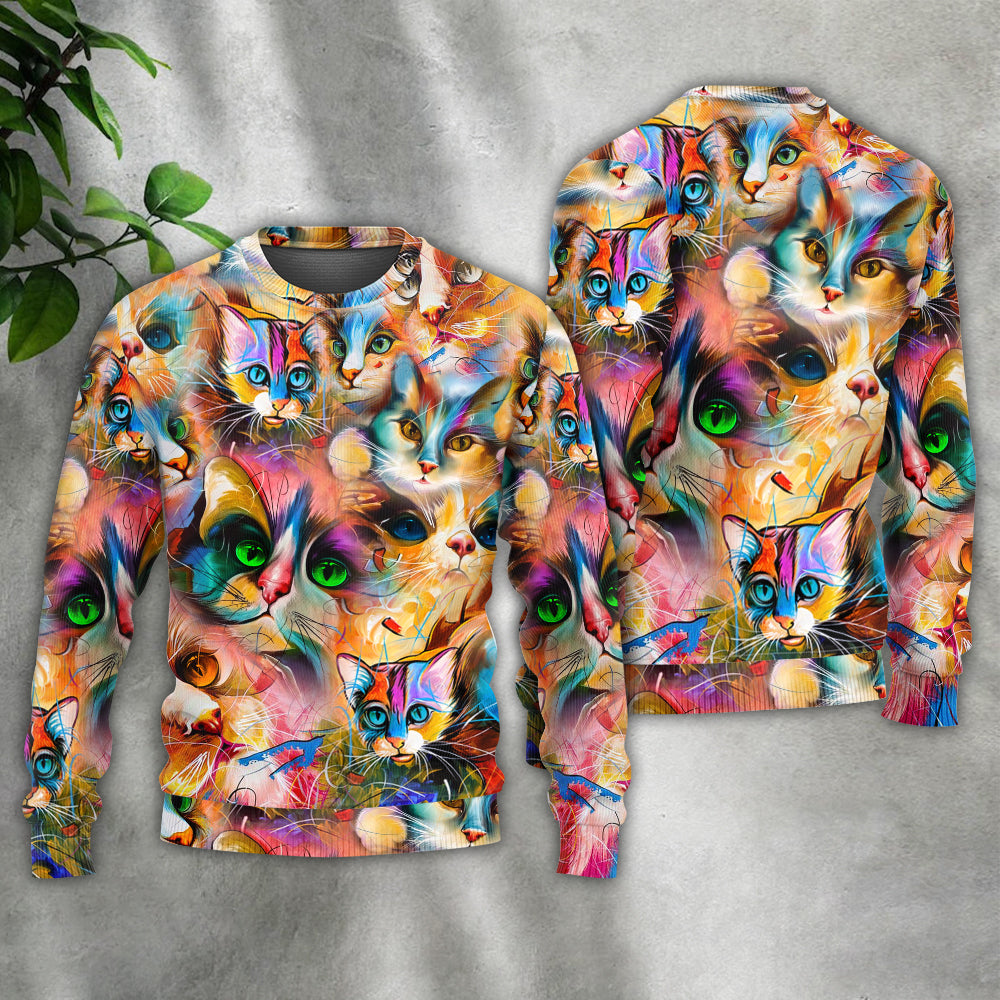 Colorful Cat Sweater For Animal Lovers Casual Wear Holidays And Thoughtful Gifting