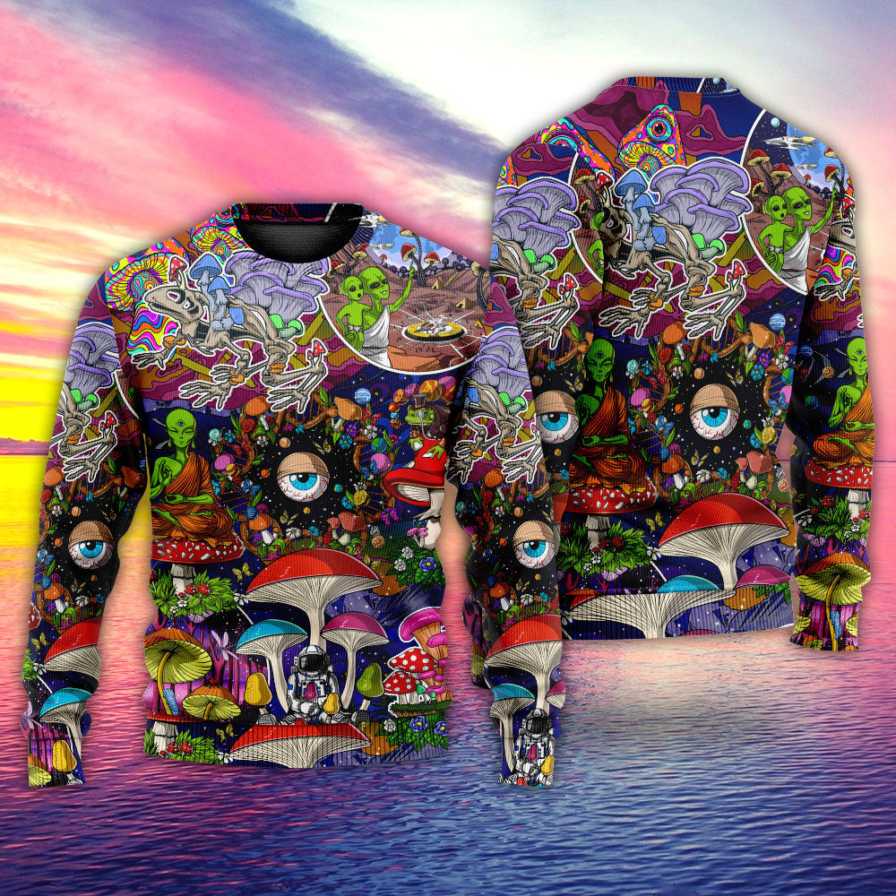 Hippie Mushroom Alien Colorful Sweater For Boho Festivals Weekend Trips And Relaxed Casual Styling