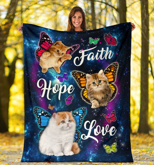 Cats Faith Hope Love Flannel Blanket For Cozy Bedroom Sofa Decor