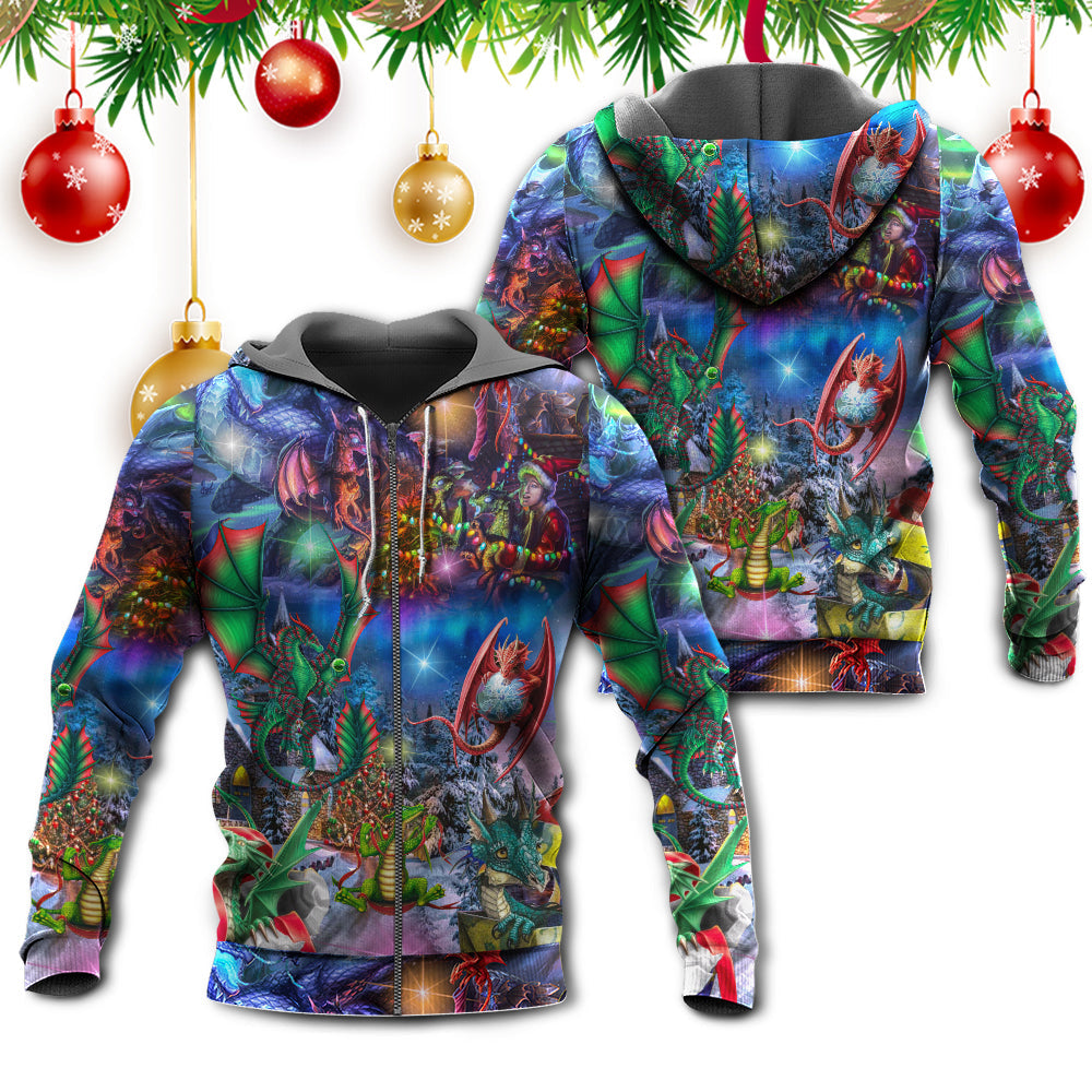 Fantasy Christmas Dragon Light Hoodie For Christmas Events Holiday Travel And Comfortable Casual Outfits