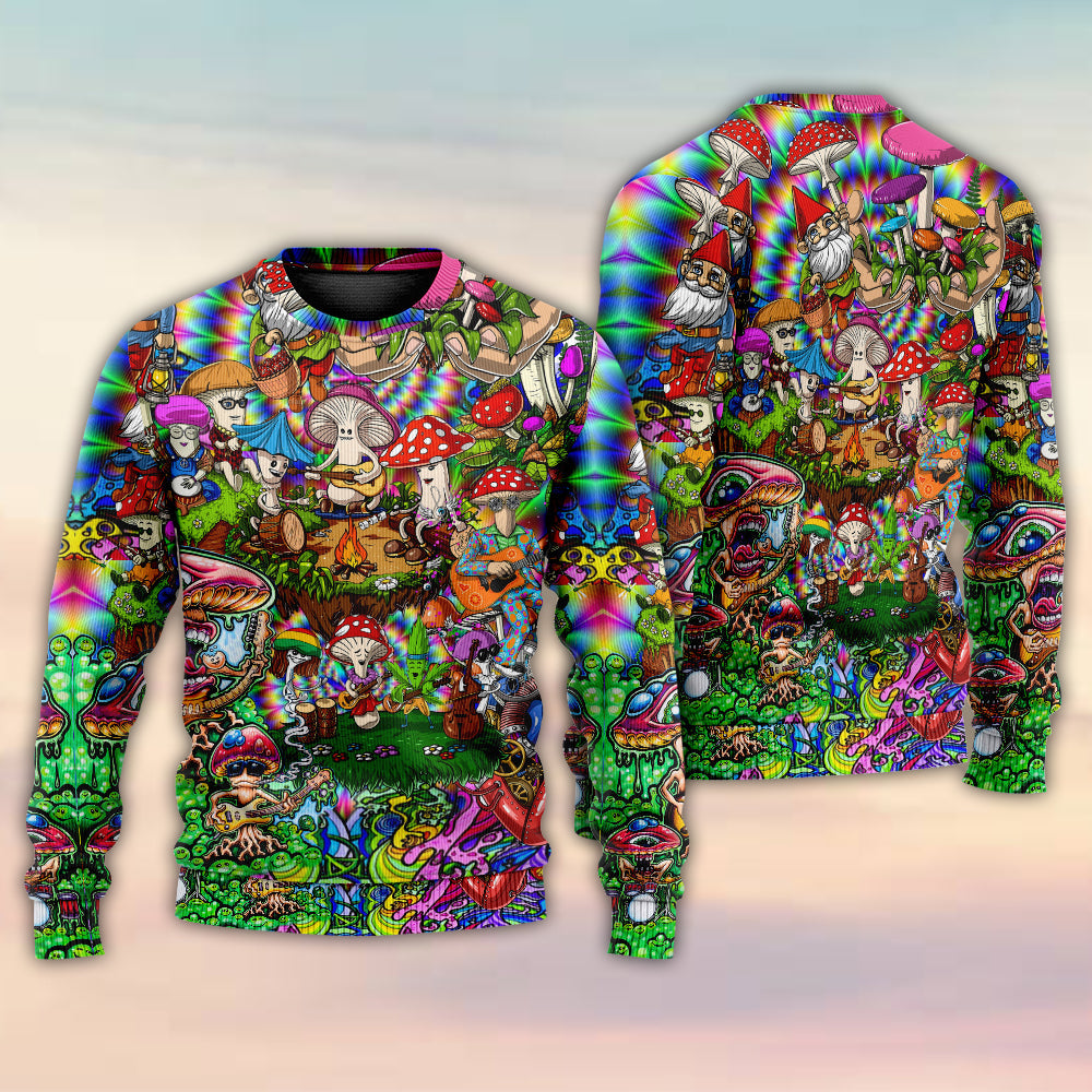 Hippie Mushroom Music Sweater For Festival Adventures Vacations And Relaxed Daily Styling