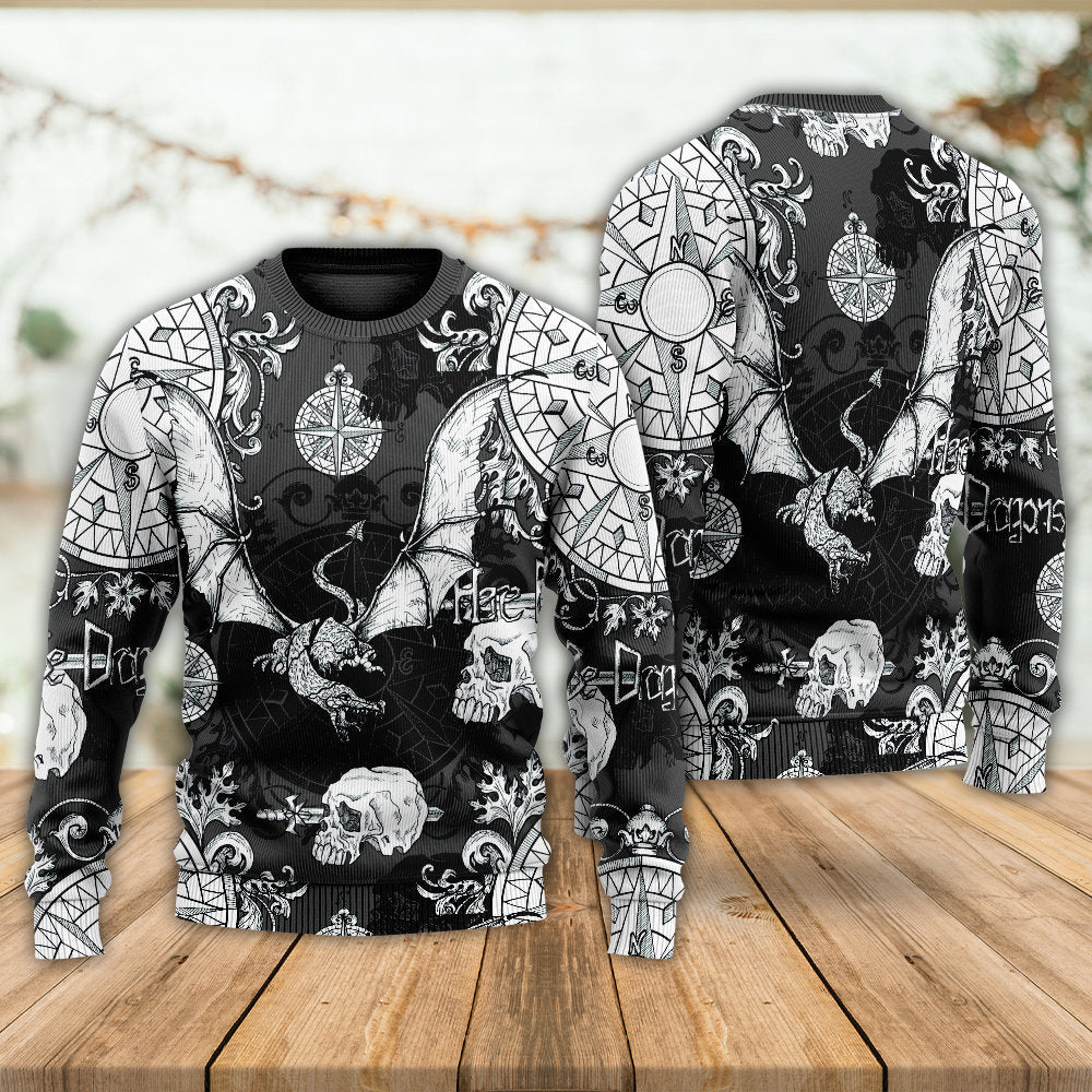 Fire Dragon Gothic Compass Baroque Sweater For Art Fans Travel Parties And Distinctive Casual Style