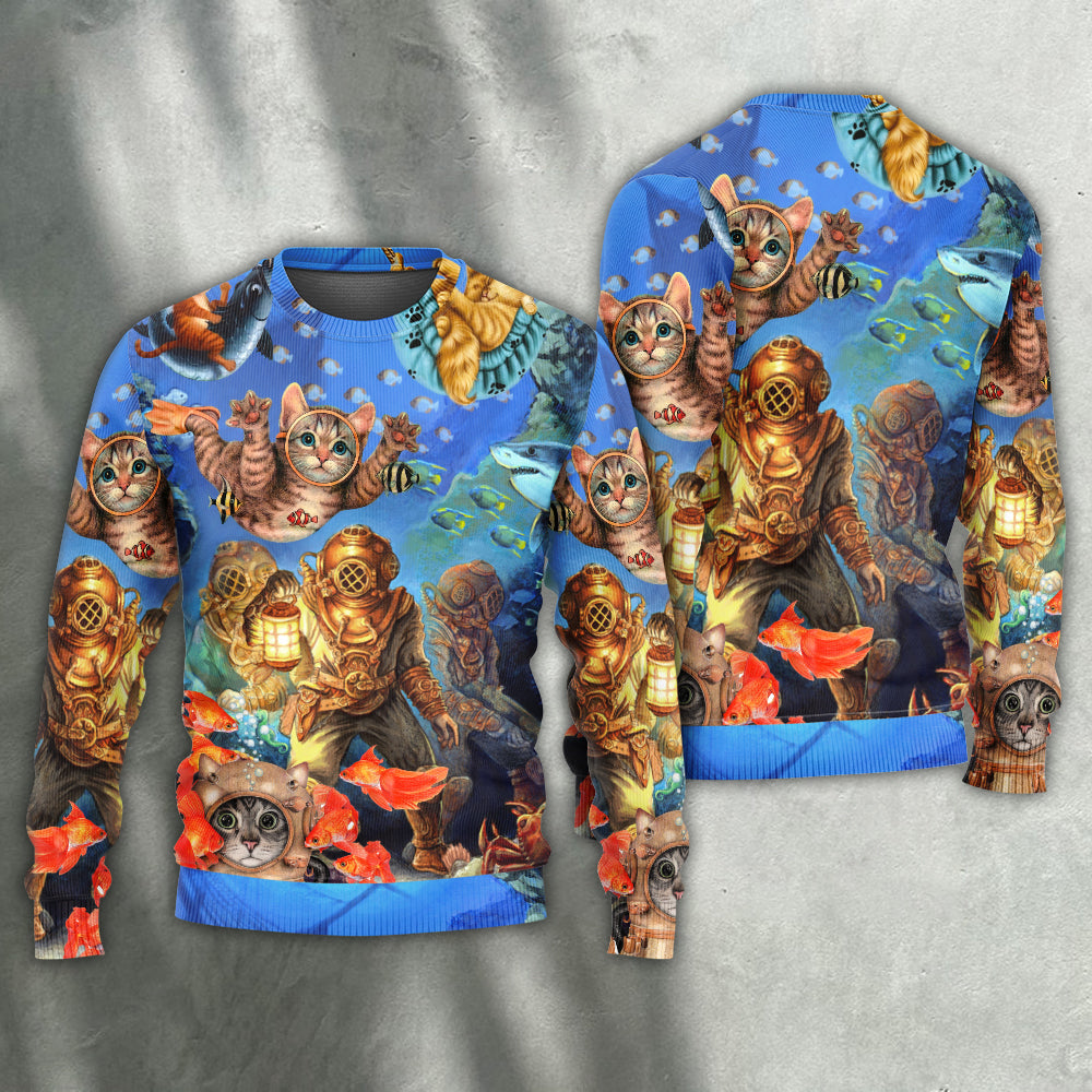 Diving Cat Under The Sea Sweater For Animal Inspired Style Events And Comfortable Daily Wear