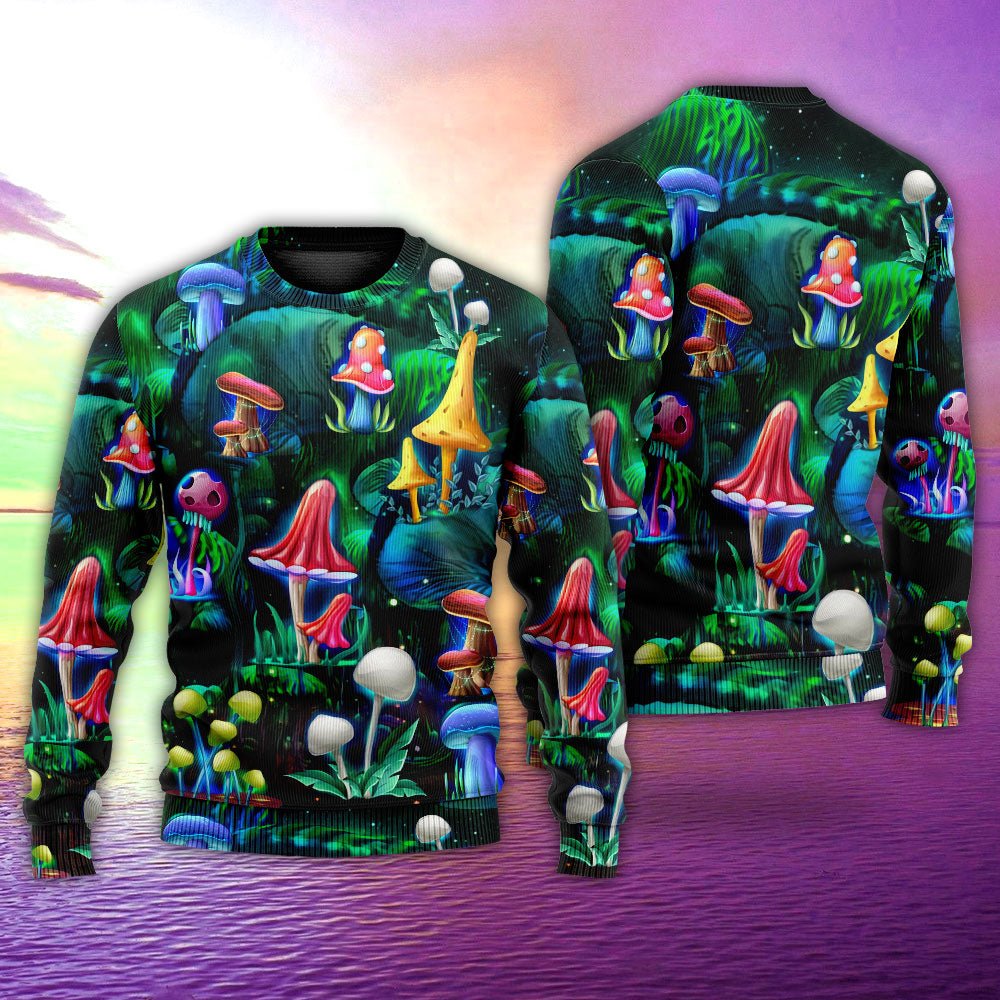 Hippie Mushroom Galaxy Neon Sweater For Festival Adventures Vacations And Relaxed Daily Styling