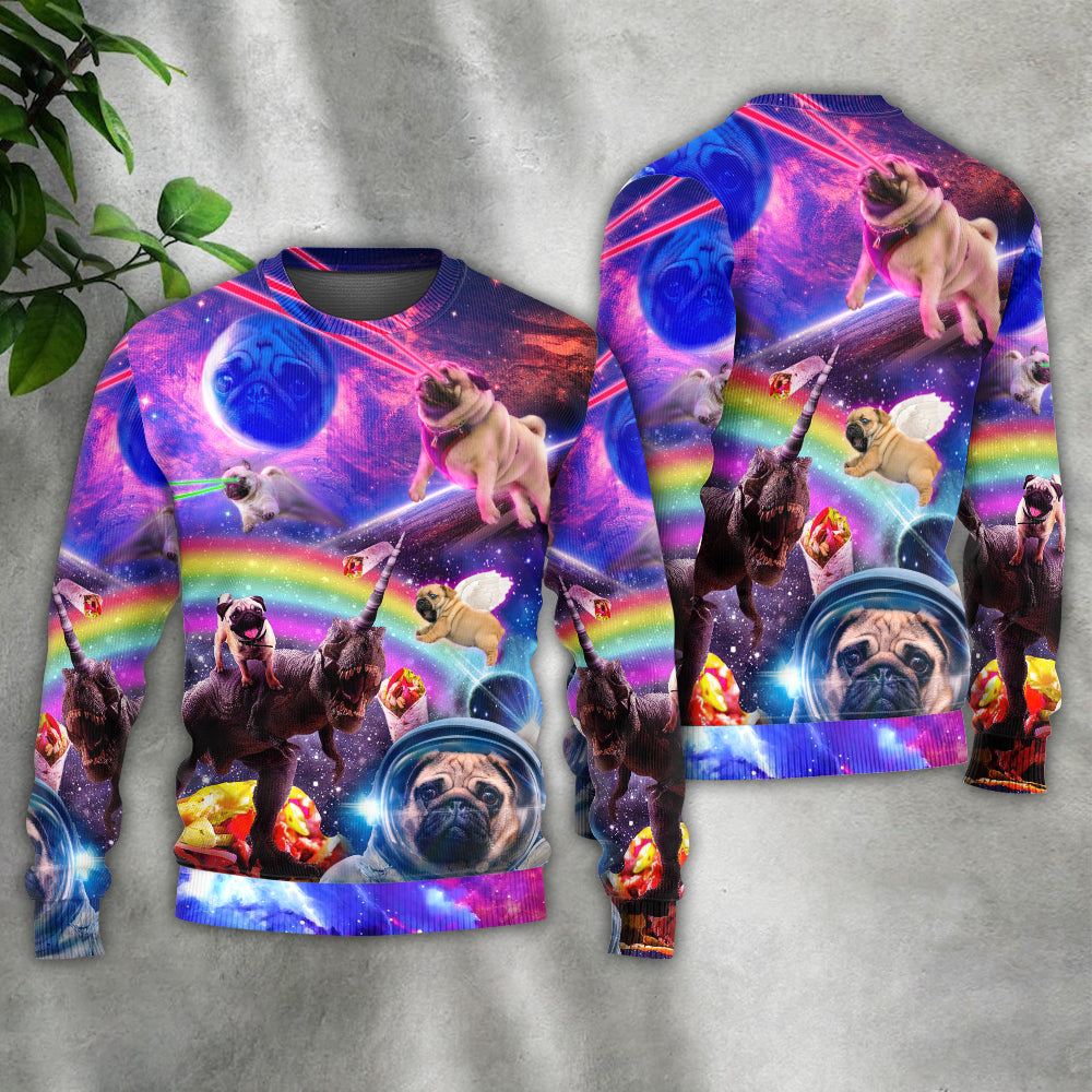 Pug Galaxy Rainbow Dinosaur Sweater For Nature Inspired Fashion Events And Relaxed Everyday Comfort