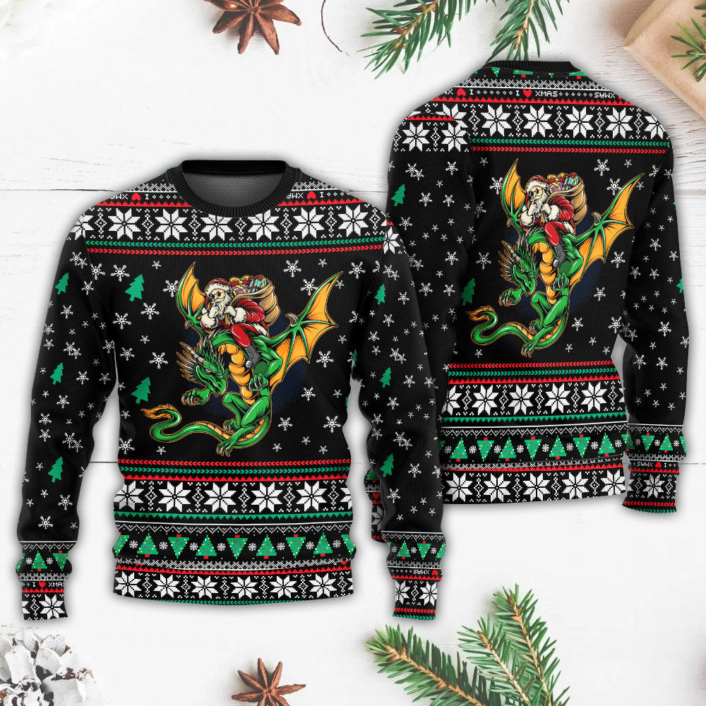 Christmas Santa With Fantasy Dragon Sweater For Festive Parties Family Photos And Comfortable Seasonal Wear